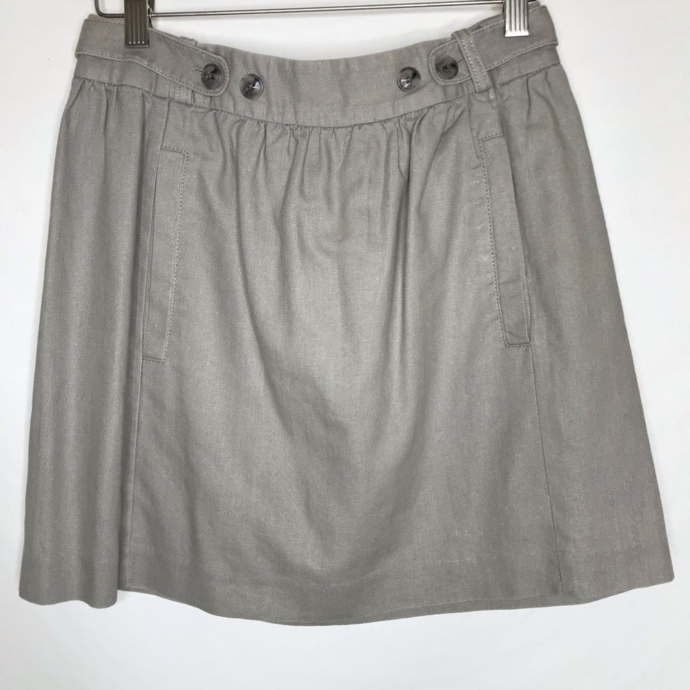 Anthropologie Ett:twa Gray Mini Skirt Sz 0 Linen Blend Pockets Adjustable Waist